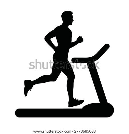 Black silhouette of man exercising on treadmill equipment, representing health, cardio training, gym workout, and fitness.