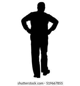 Black Silhouette Man With Hands On His Hips. Vector Illustration.