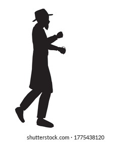 Black silhouette of a man, Hasidic Orthodox Jew holding a glass of vodka.