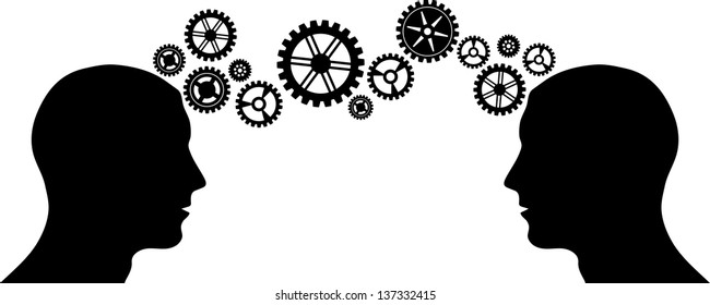 Black silhouette of man head with some gears