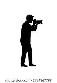 A black silhouette of a man holding a camera and looking through the viewfinder.