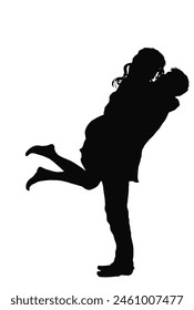 black silhouette of a man holding a woman while embracing intimately, without a background