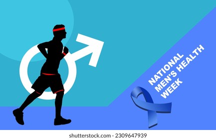 black silhouette of a man jogging and the mars sign (male) and bold text commemorating National Men's Health Week or it could be the week leading up to Father's Day
