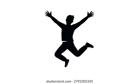 Black silhouette of a man jumping with arms outstretched