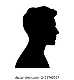 Black silhouette of man, male head portrait in profile, handsome young guy vector illustration