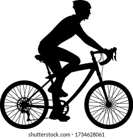 Black silhouette of a man on a bicycle on a white background