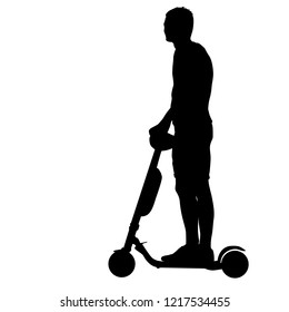 Black silhouette man on a scooter, people on white background