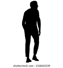 Black silhouette man on a white background.