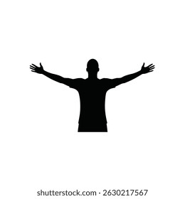Black silhouette of a man with open arms symbolizing freedom and celebration