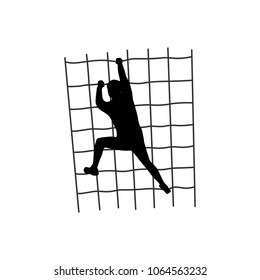 Black silhouette of a man overcoming the obstacle. Obstacle race symbol. Vector illustration.