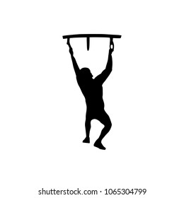 Black silhouette of a man overcoming the obstacle. Obstacle race symbol. Vector illustration.