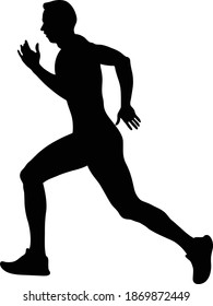 black silhouette man runner run on white background