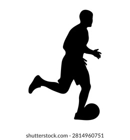 Black silhouette of a man running, captured in mid-stride, emphasizing movement and athleticism against a plain white background.