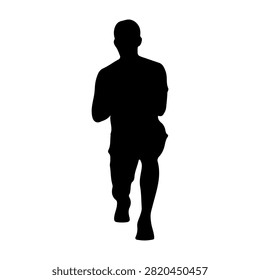 A black silhouette of a man running, captured in motion with a plain white background, emphasizing movement and athleticism.