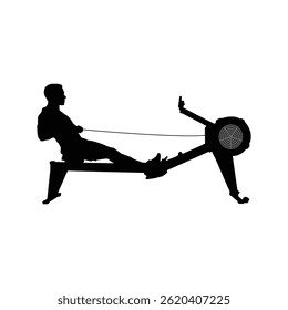 Black silhouette of a man running on a treadmill, ideal for gym posters, fitness visuals, and cardio workout designs. Great for health blogs, fitness programs, and gym-related vector projects