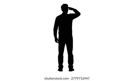 Black silhouette of a man in a saluting gesture, isolated on a clean white background.