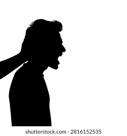 A black silhouette of a man shouting with hand on ear, emphasizing communication, expression, and human emotion in a minimalistic style.