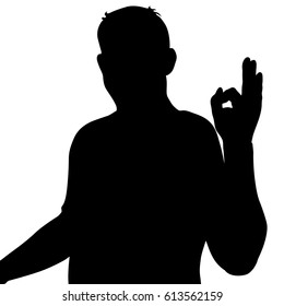 Black silhouette of a man showing hand sign OK