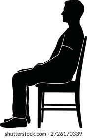 Una silueta negra de un hombre se muestra desde la vista lateral, sentado en una silla de madera. La figura está aislada sobre un fondo blanco.
