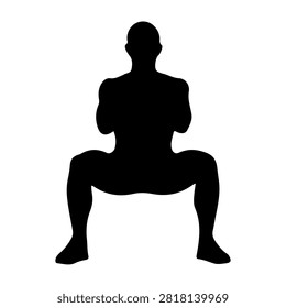 Black silhouette of a man sitting cross-legged with arms crossed against a white background, emphasizing posture and shape.
