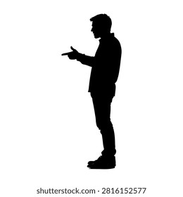 A black silhouette of a man standing and engaging with a smartphone, emphasizing modern technology and communication in everyday life.