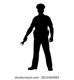 A black silhouette of a man standing and holding a baseball bat, set against a white background, emphasizing shape and posture.