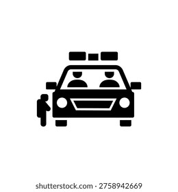 Black silhouette of a man standing next to a car with two people inside