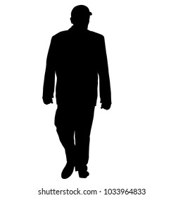 Black silhouette man standing, people on white background.