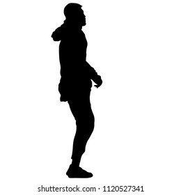 Black silhouette man standing, people on white background.