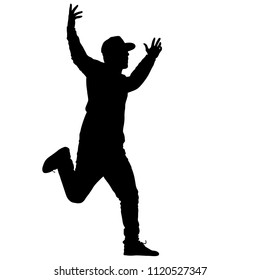 Black silhouette man standing, people on white background.