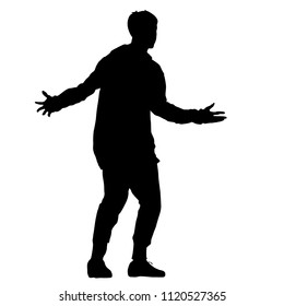Black silhouette man standing, people on white background.