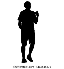 Black silhouette man standing, people on white background.