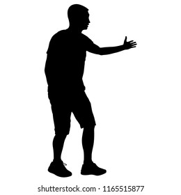 Black silhouette man standing, people on white background.