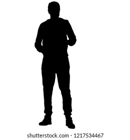 Black silhouette man standing, people on white background