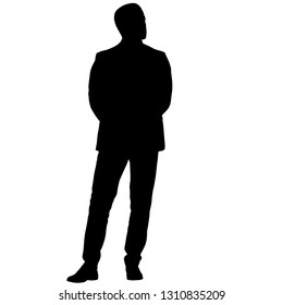 Black silhouette man standing, people on white background