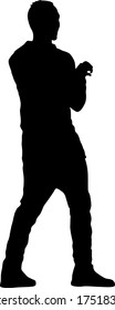 Black silhouette man standing, people on white background