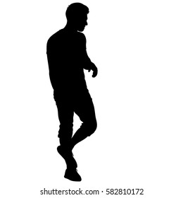 Black silhouette man standing, people on white background