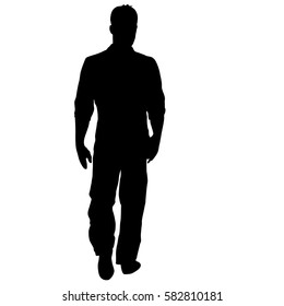 Black silhouette man standing, people on white background