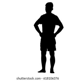 Black silhouette man standing, people on white background.