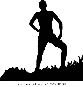 Black silhouette of man standing and posing, isolated on white background. Vector Illustration. 
