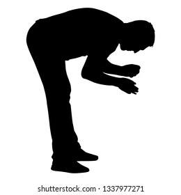 Black silhouette man standing worth stooping on white background