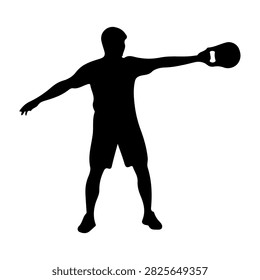 A black silhouette of a man stretching with one arm extended outward, demonstrating flexibility and physical activity against a white background.