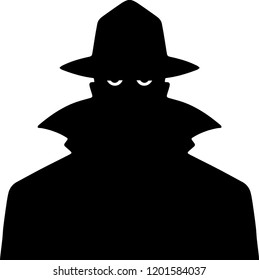 Black Silhouette Man in a Trench Coat and Hat only eyes showing