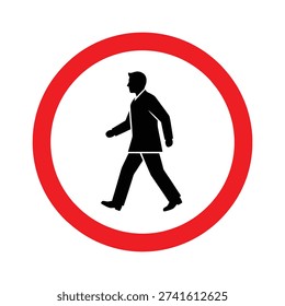 Black silhouette of a man walking inside a red circle prohibition sign isolated on transparent background