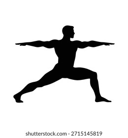 Silueta negra de un hombre en Vector de pose de yoga guerrero dos