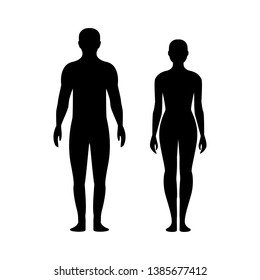 Black Silhouette Of A Man And A Woman. Male And Female Gender. Body Silhouettes For Medicine.
