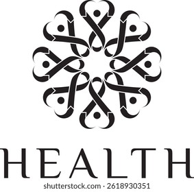 black silhouette mandala ribbons cancer healthcare organization logo design