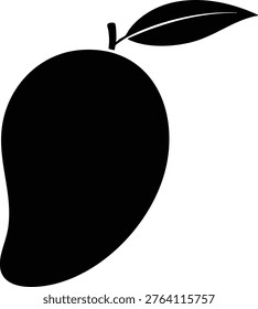 Black silhouette of a mango fruit with leaf attached