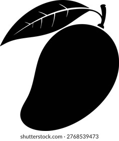 Black silhouette of a mango fruit with a leaf attached