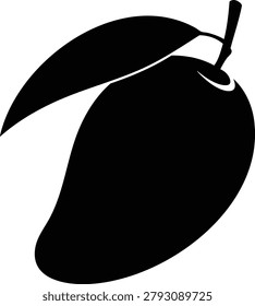 Black silhouette of a mango fruit with leaf attached